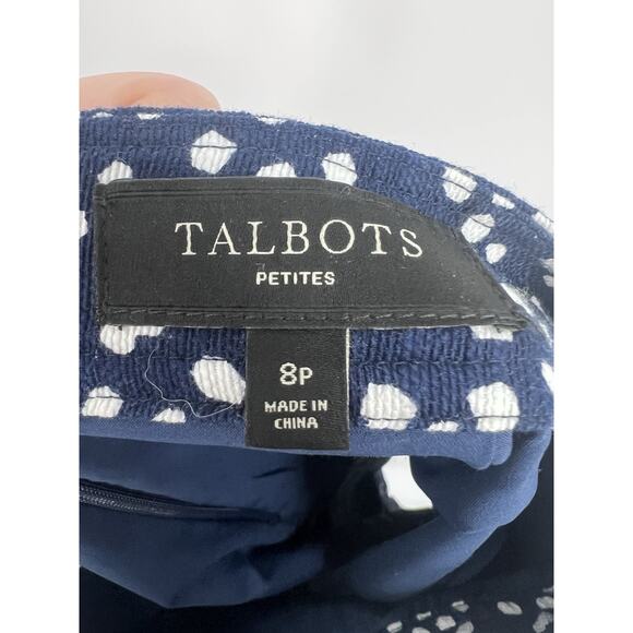 Talbots Navy Blue Dot Print Silver Button Pencil Skirt 8P Polka Dot - Picture 3 of 5